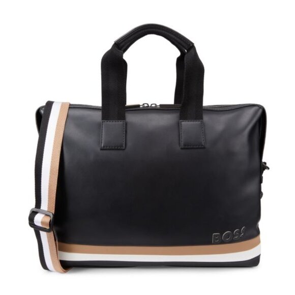 Hugo Boss Men's Byron Leather Tipped Duffel Bag Black OS B4HP $199 - Picture 1 of 8